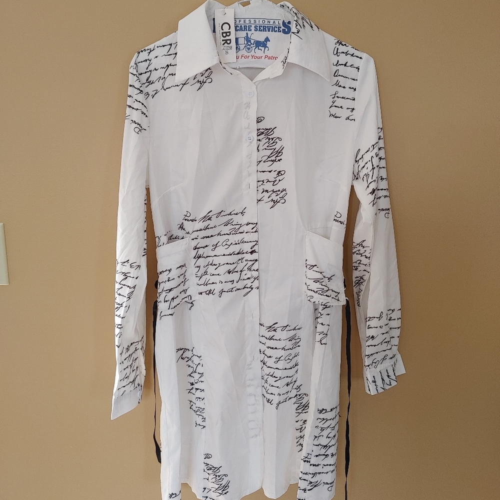 CBR Small Collar Long Sleeve White Dress